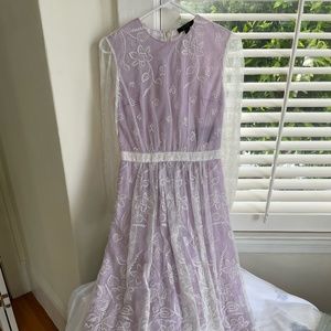 Burberry Victorian White Lace Purple Lavender Tulle Long Sleeve Midi Dress